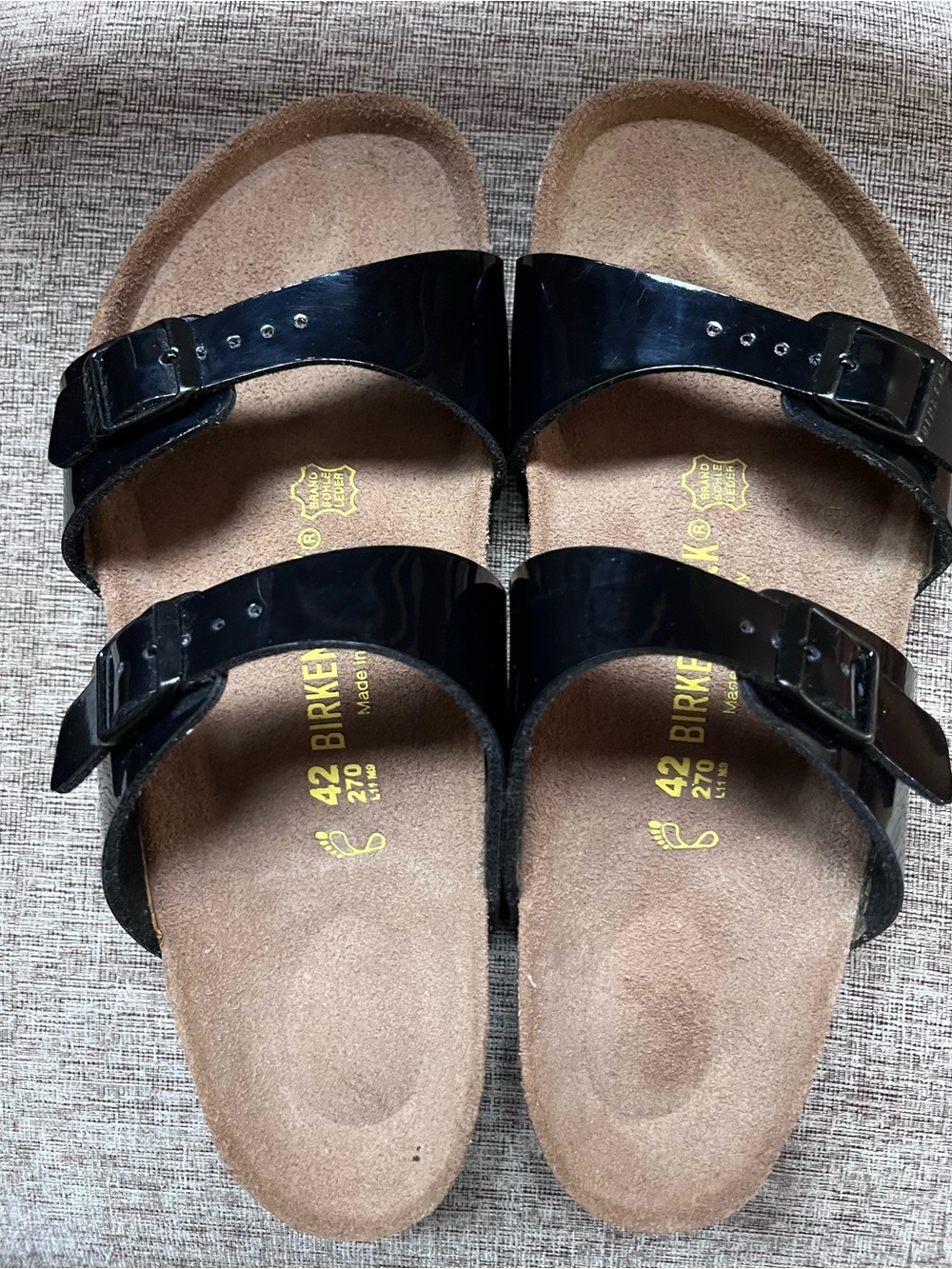 Birkenstock mens 42 Black Patent Two-Strap Sandals made in Germany